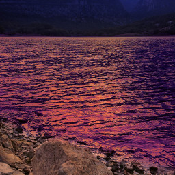 hdr mountains lake stone sunset
